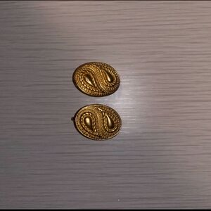 Gold Paisley Oval Clip- on Earrings